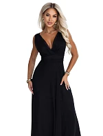 687-1 Elegantní maxi šaty s výstřihem do V a odhalenými zády – černé