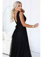 687-1 Elegantní maxi šaty s výstřihem do V a odhalenými zády – černé