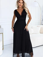 687-1 Elegantní maxi šaty s výstřihem do V a odhalenými zády – černé