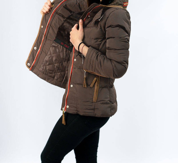 Hnědá dámská zimní prošívaná bunda s kapucí (WZ6636)