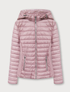 Prošívaná bunda v pudrově růžové barvě s kapucí (B1077-30)