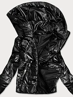 Lesklá černá dámská bunda s kapucí (B9575)