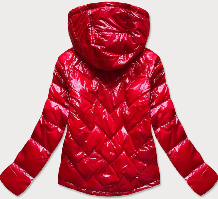 Červená prošívaná dámská bunda s kapucí (R9562)