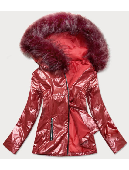 Lehká zimní metalická dámská bunda v bordó barvě (721ART)