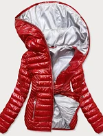 Červená prošívaná dámská bunda s kapucí (B9752)