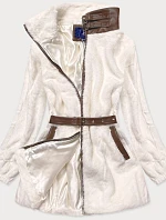 Kožešinová bunda v ecru barvě se stojáčkem (GSQ2228)