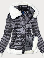 Dámská bunda v ocelové barvě s kožešinovým límcem (J9-008)