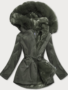 Dámská zimní bunda "parka" v khaki barvě s odepínací podšívkou (B2717-11)