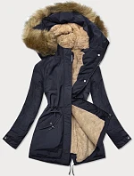 Dámská teplá zimní bunda tmavě modrá a béžová (w559)