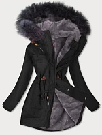 Dámská nepromokavá kožešinová parka černo-šedá (m-933)