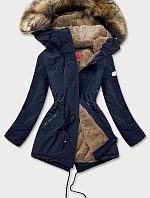 Dámská parka s kožešinovou podšívkou tmavě modrá (m-21207)
