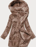 Dámská kožešinová bunda s kapucí hnědá (br9741-12)