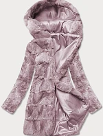 Dámská kožešinová bunda s kapucí pudrově růžová (br9741-81)