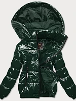 Lesklá zelená dámská bunda se stahovacím lemem (LD7250BIG)