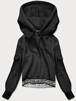 Krátká černá dámská tepláková mikina se stahovacími lemy (26030)