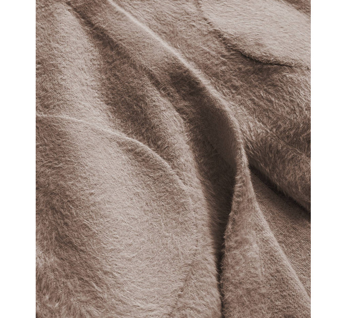 Dlouhý vlněný přehoz přes oblečení typu "alpaka" ve velbloudí barvě s kapucí (908)