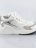 Bílé šněrovací sneakersy s barevnými vsadkami (6346)