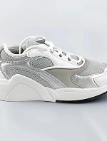 Bílo-šedé šněrovací sneakersy s barevnými vsadkami (6346)