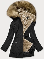Dámská zimní bunda s kožešinovou podšívkou černá (m-21005)