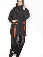 Dámská péřová bunda s ozdobnými pásky černá (AG2-J85)