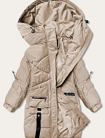 Dámská péřová bunda s ozdobnými pásky camel (AG2-J85)