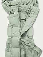 Péřová dámská vesta v pistáciové barvě s kapucí (5M721-236)