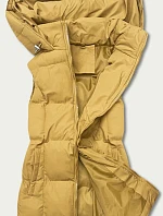 Tmavě žlutá péřová dámská vesta s kapucí (5M721-254)