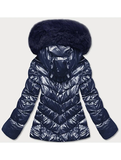 KRÓTKA KURTKA DAMSKA Z FUTERKIEM GRANATOWA model 21244617 - YES!PINK