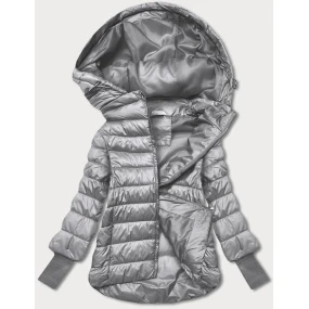 Krátká šedá dámská bunda s úpletovými stahovacími lemy (P22/P3-6636-61)