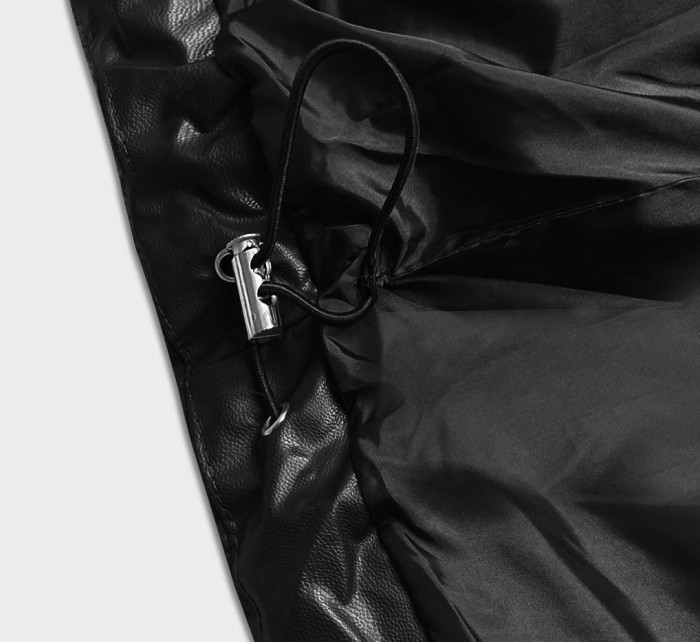 Volná černá dámská zimní bunda z ekologické kůže (AG2-J90)
