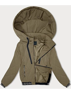 Prošívaná bunda s ozdobným žebrováním olivová (16M9085-84)