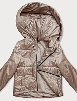 Dámská krátká bunda s kapucí v béžové barvě (B8216-51)