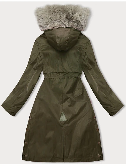 Dámská bunda parka v army barvě s kožešinou model 21246252 - J.STYLE