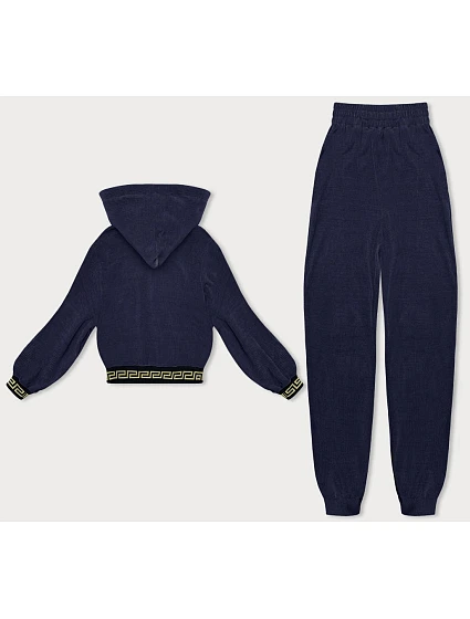 Tmavě modrý teplákový žebrovaný komplet s ozdobnými stahovacími lemy model 18901880 - LHD