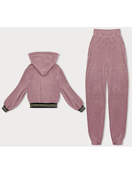 Růžový teplákový žebrovaný komplet s ozdobnými stahovacími lemy model 18901890 - LHD