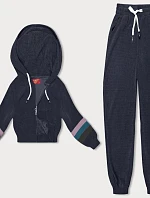 Dámská tepláková souprava s barevnými vsadkami tmavě modrá (AMG-346A)