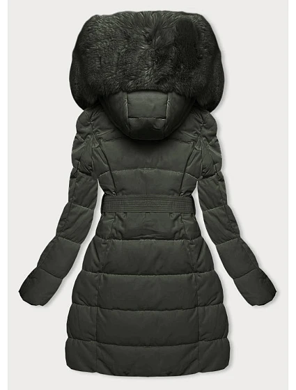 Dámská zimní bunda v army barvě s kožešinou model 21246874 - LHD