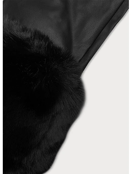 Černá bunda z eko kůže s kožešinovou podšívkou model 21247144 - J.STYLE