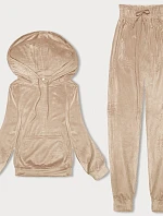 Dámská velurová tepláková souprava s kapucí světle béžová (8C1175-159)
