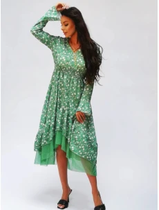 Zelené vzdušné dámské šaty s ozdobnou spodní částí Ann Gissy (DLY017)