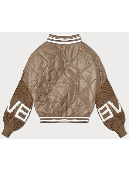 Tmavě béžová dámská bunda typu "bomber" se rukávy model 19739172 - MADE IN ITALY