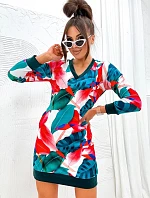 Zelené/červené velurové šaty s listy (8268)