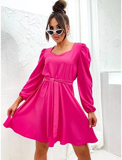 Elegantní šaty ve fuchsijové barvě s spodní částí model 19764120 - Moon