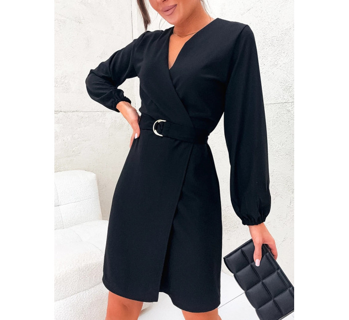 Elegantní černé přeložené obálkové šaty (8251)
