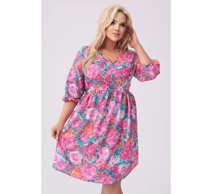 Růžovo-zelené dámské letní květované šaty (8276)