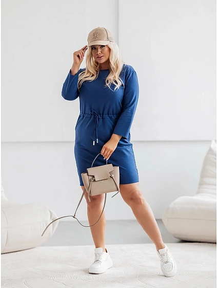 Tmavě modré dámské bavlněné šaty se šňůrkou model 20070239 - Moon