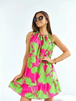 Šaty s volánem zeleno-růžové (653)