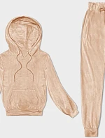 Dámská velurová tepláková souprava s kapucí broskvová (8C1175-150)