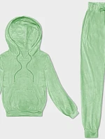 Dámská velurová tepláková souprava s kapucí světle zelená (8C1175-127)