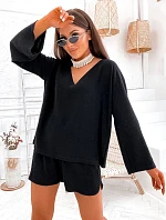Lněná souprava oversize halenka a šortky černá (752)
